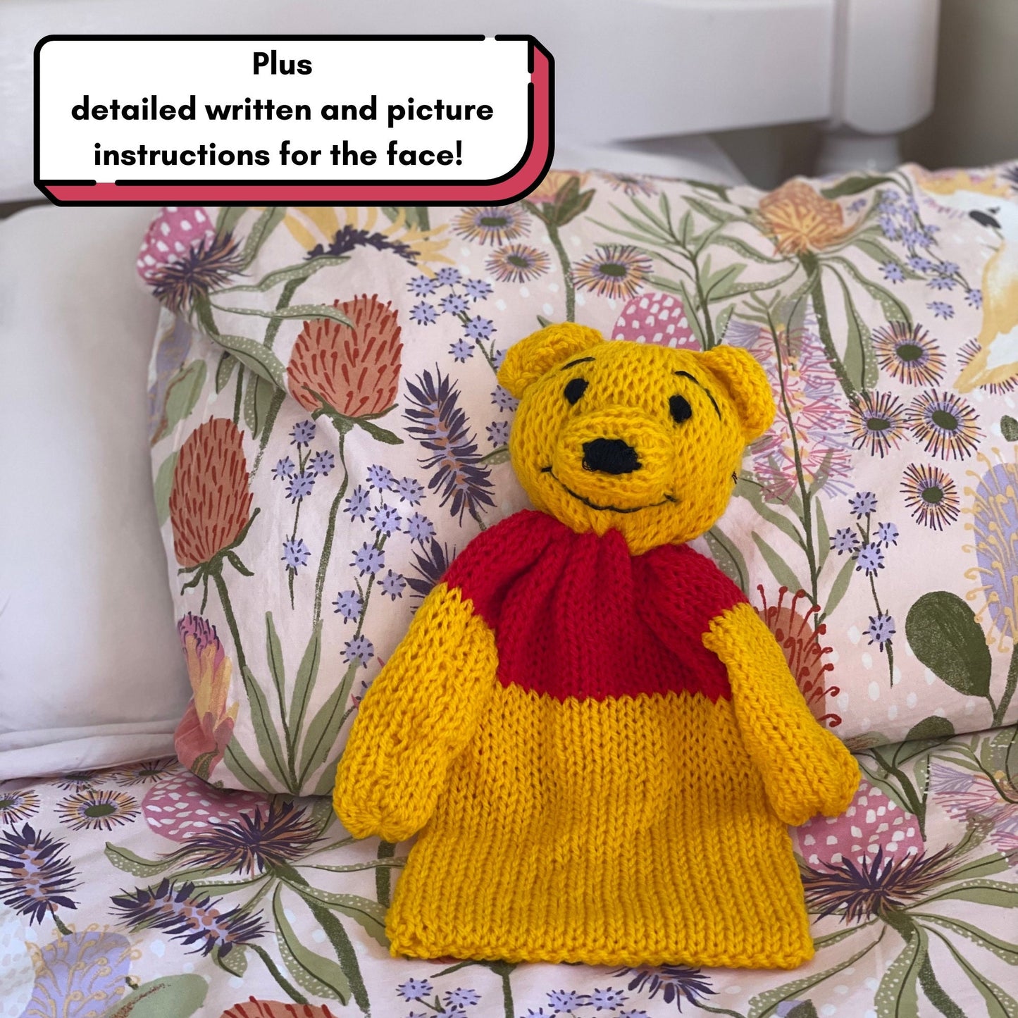 Circular Knitting Machine Pattern Pooh Comforter Beginner Friendly Addi toy Sentro baby toy nursery bear kids lovey gift for baby