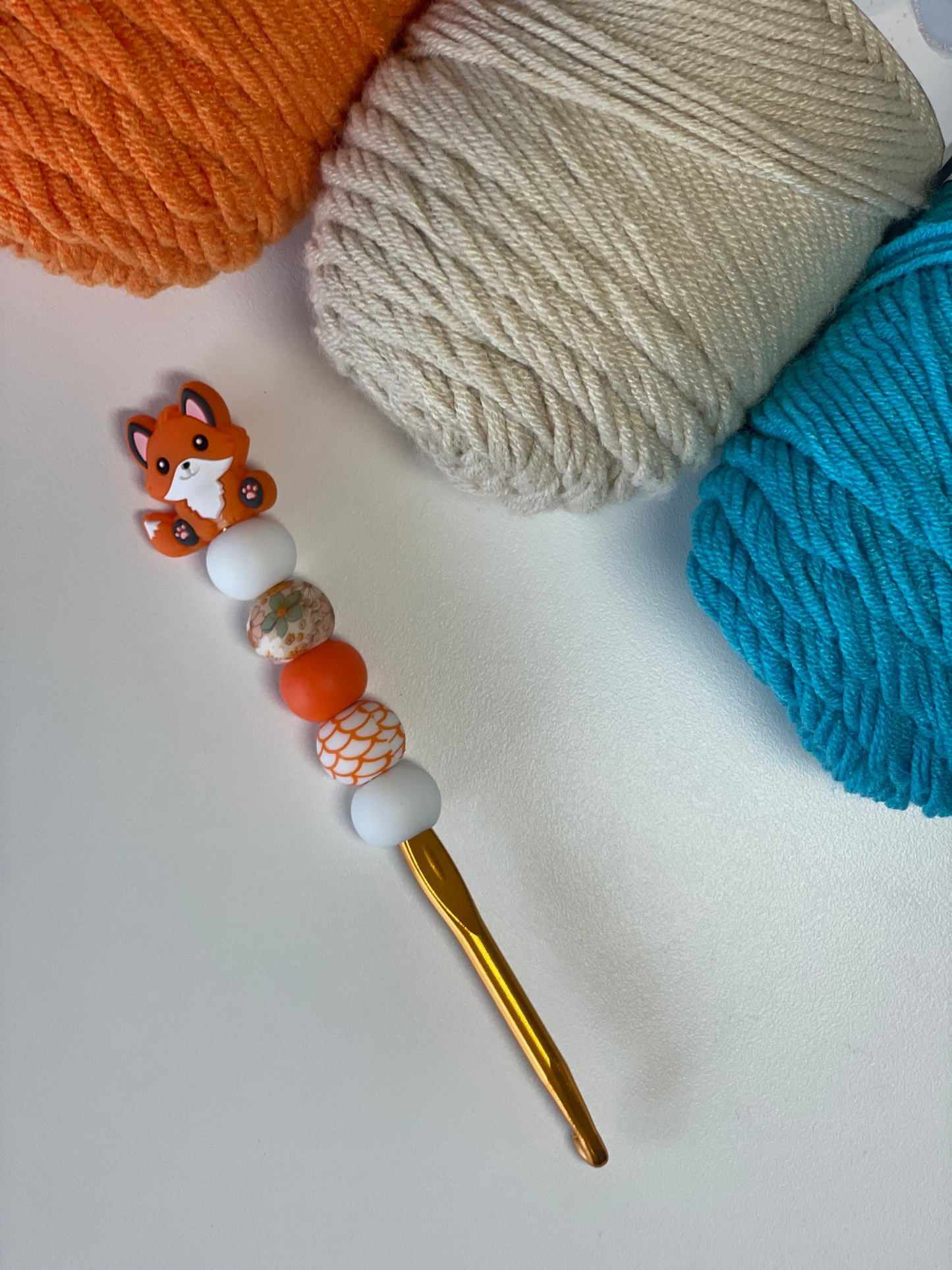 Orange/White Fox Crochet Hooks – Ergonomic Handmade Hook Set | Tall Foxes Merch