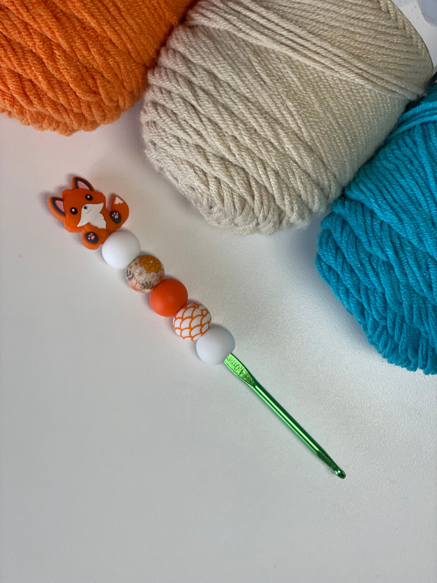 Orange/White Fox Crochet Hooks – Ergonomic Handmade Hook Set | Tall Foxes Merch