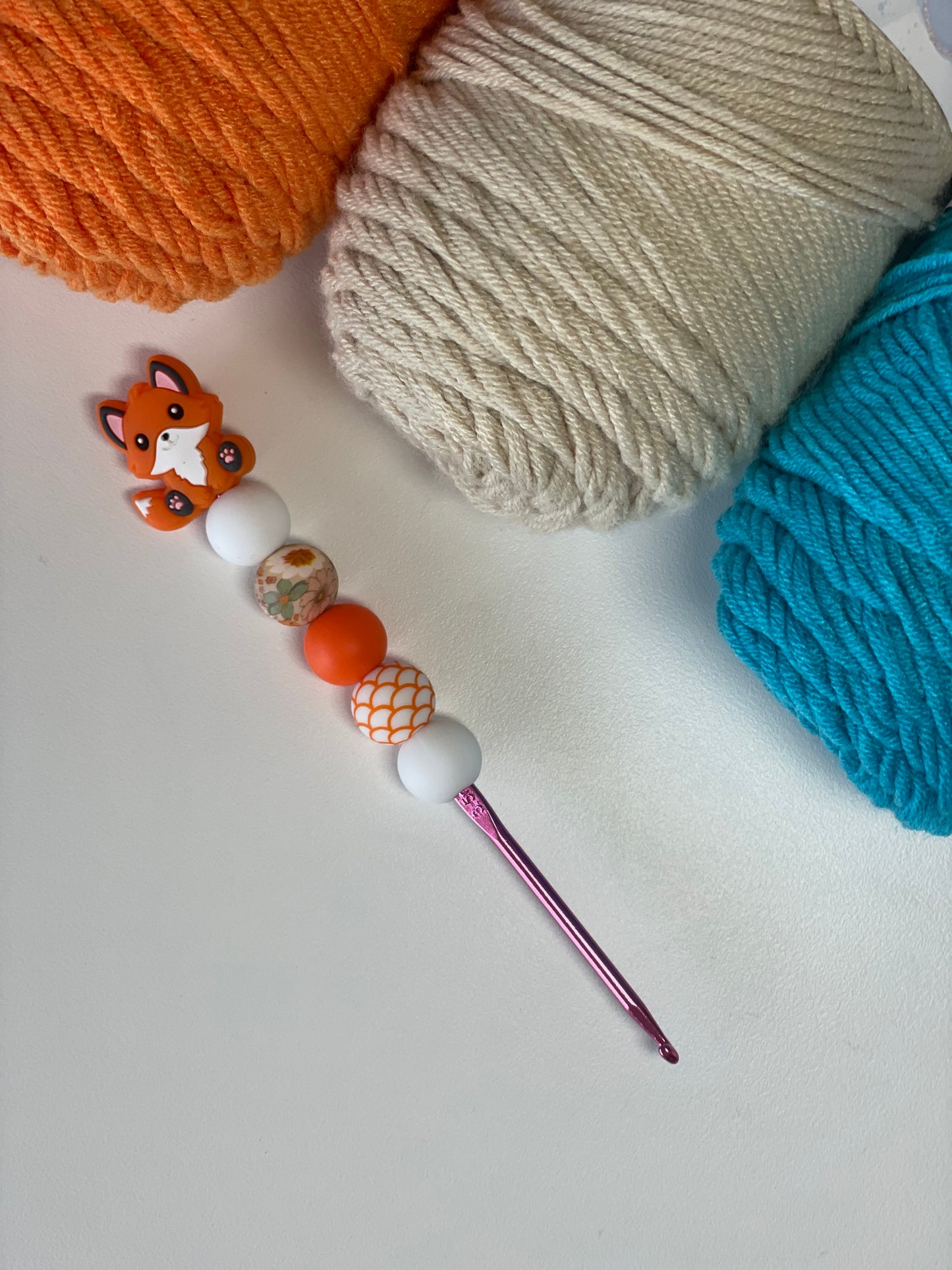 Orange/White Fox Crochet Hooks – Ergonomic Handmade Hook Set | Tall Foxes Merch