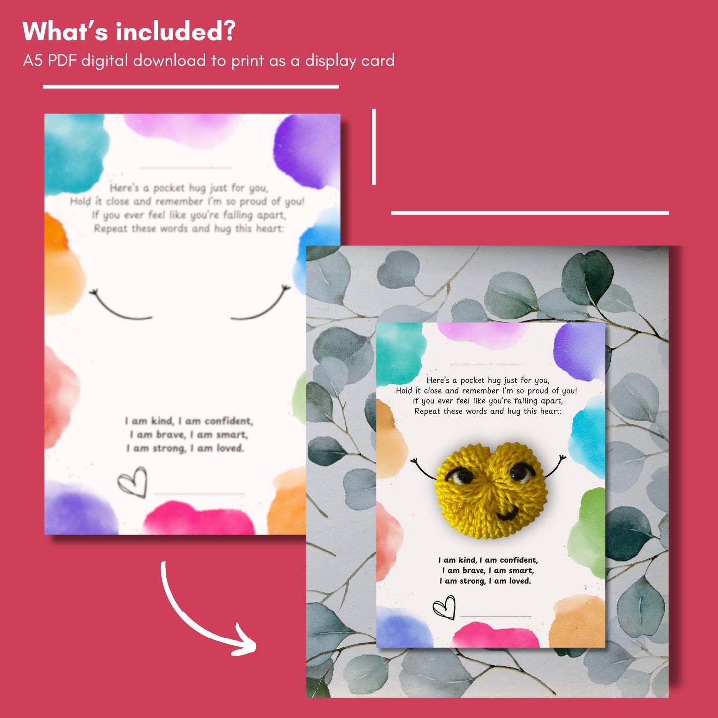 Pocket Hug Display Card Student Thank You Poem Digital Download