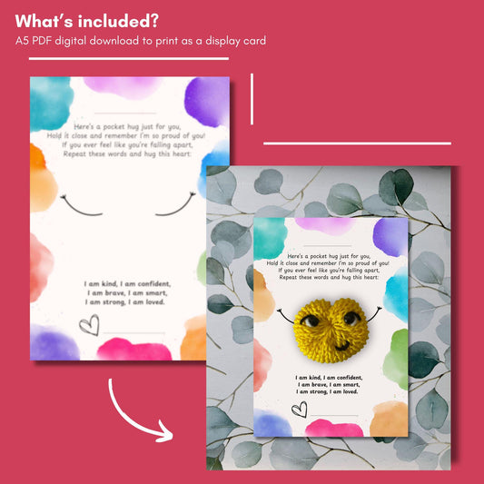 Pocket Hug Display Card Student Thank You Poem Digital Download