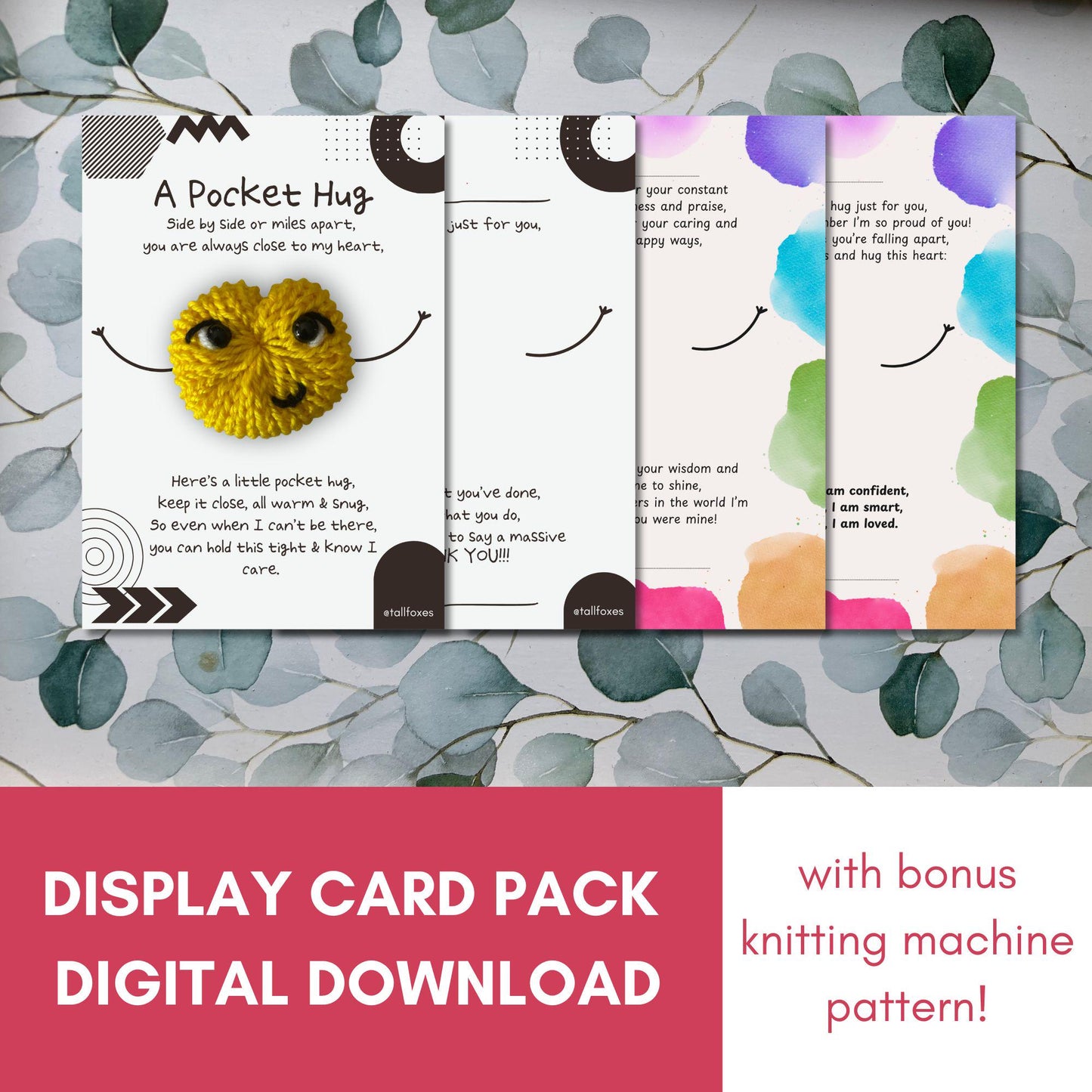 Pocket Hug Display Cards and Knitting Machine Pattern Complete Poem Pack Digital Download
