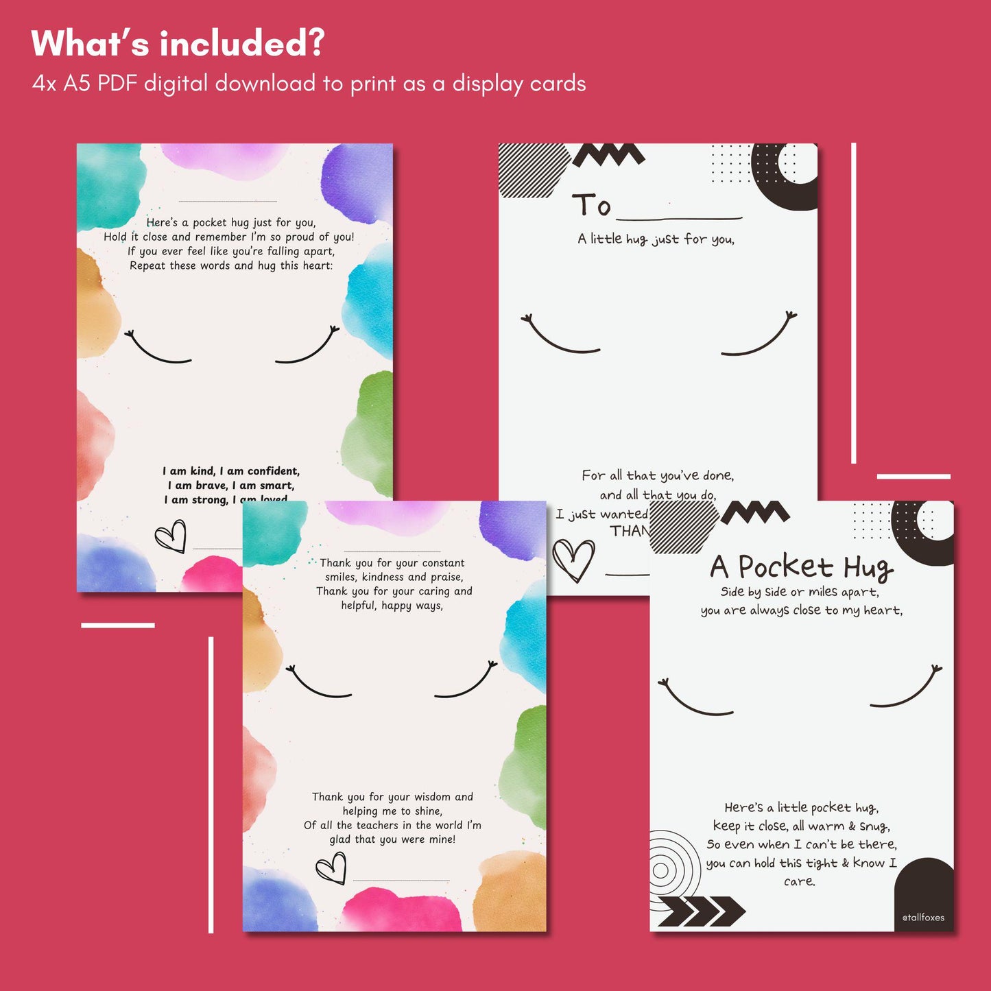 Pocket Hug Display Cards and Knitting Machine Pattern Complete Poem Pack Digital Download