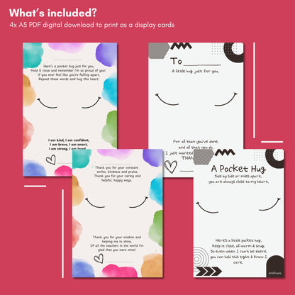 Pocket Hug Display Cards and Knitting Machine Pattern Complete Poem Pack Digital Download